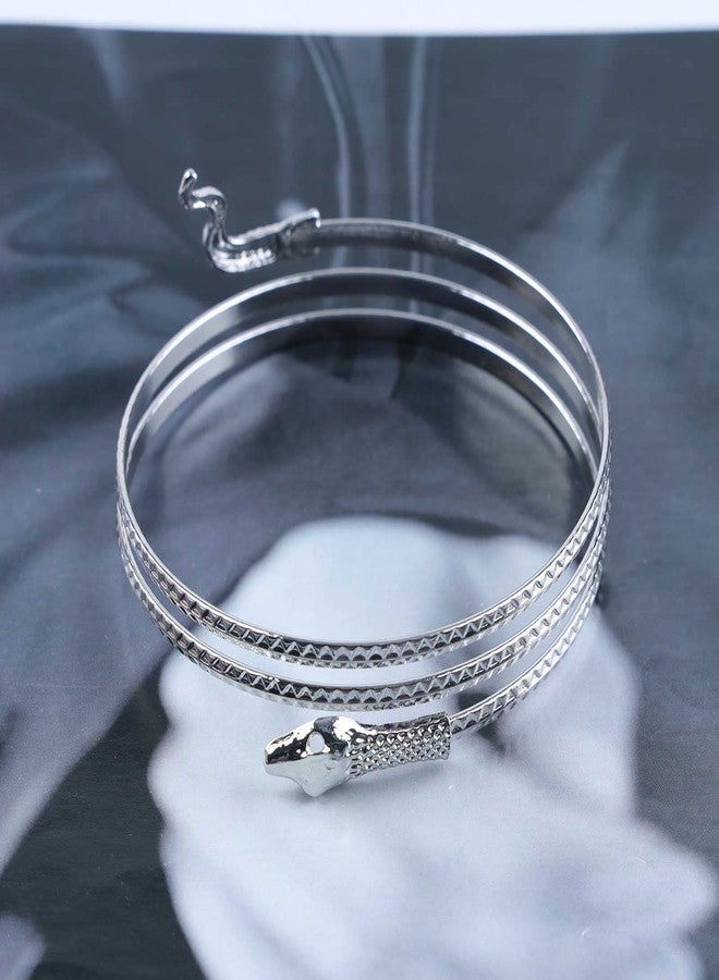 Yheakne Vintage Snake Bangle Bracelet Silver Sidesway Snake Bracelet Thin Bracelet Adjustable Half Open Cuff Bracelet Handmade Stacking Cuff Bracelet Jewelry for Women - Image 5