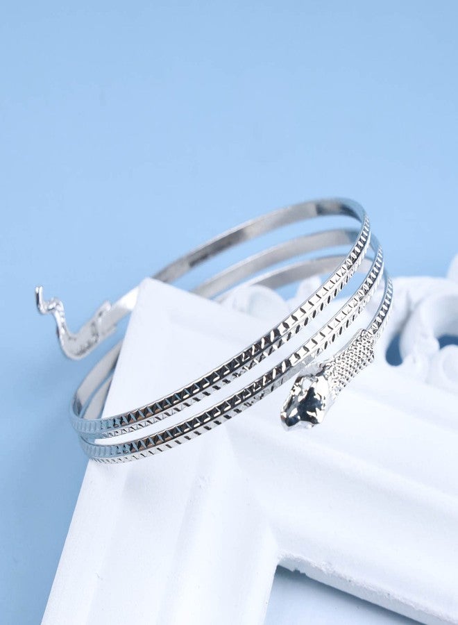 Yheakne Vintage Snake Bangle Bracelet Silver Sidesway Snake Bracelet Thin Bracelet Adjustable Half Open Cuff Bracelet Handmade Stacking Cuff Bracelet Jewelry for Women - Image 3