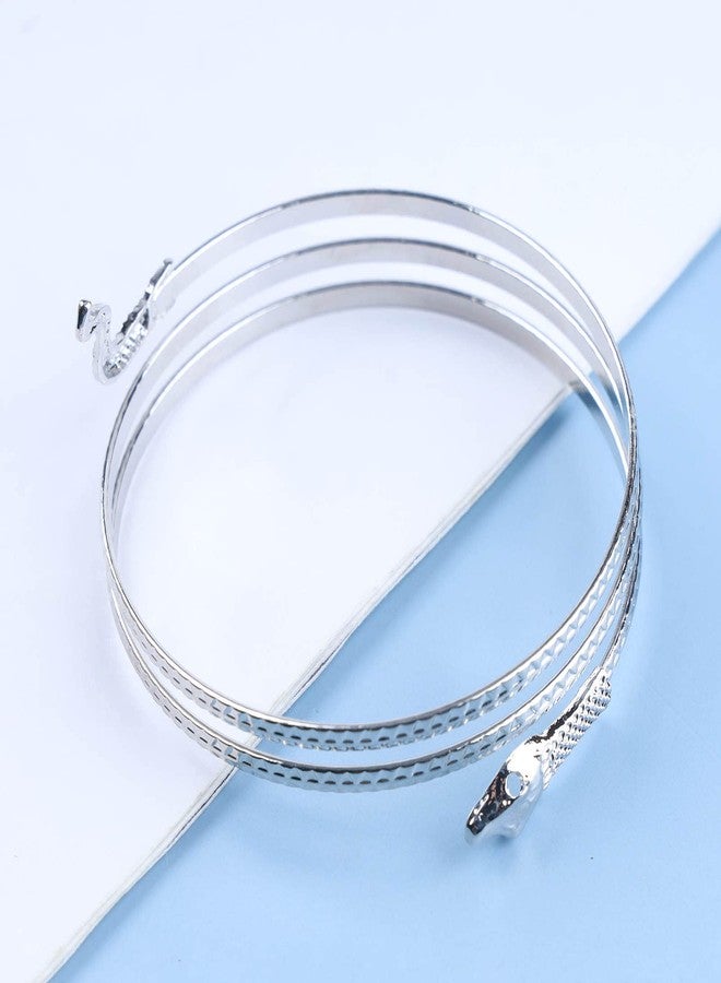 Yheakne Vintage Snake Bangle Bracelet Silver Sidesway Snake Bracelet Thin Bracelet Adjustable Half Open Cuff Bracelet Handmade Stacking Cuff Bracelet Jewelry for Women - Image 4