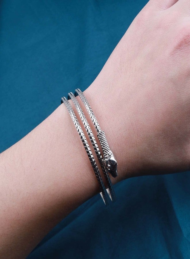 Yheakne Vintage Snake Bangle Bracelet Silver Sidesway Snake Bracelet Thin Bracelet Adjustable Half Open Cuff Bracelet Handmade Stacking Cuff Bracelet Jewelry for Women - Image 2