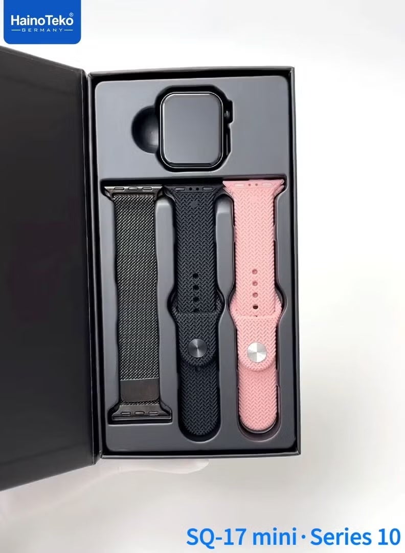 هينو تيكو ساعة هاينو تيكو SQ-17 الذكية الصغيرة بشاشة AMOLED مع 3 أحزمة قابلة للتبديل مصممة للسيدات باللون الأسود - Image 5