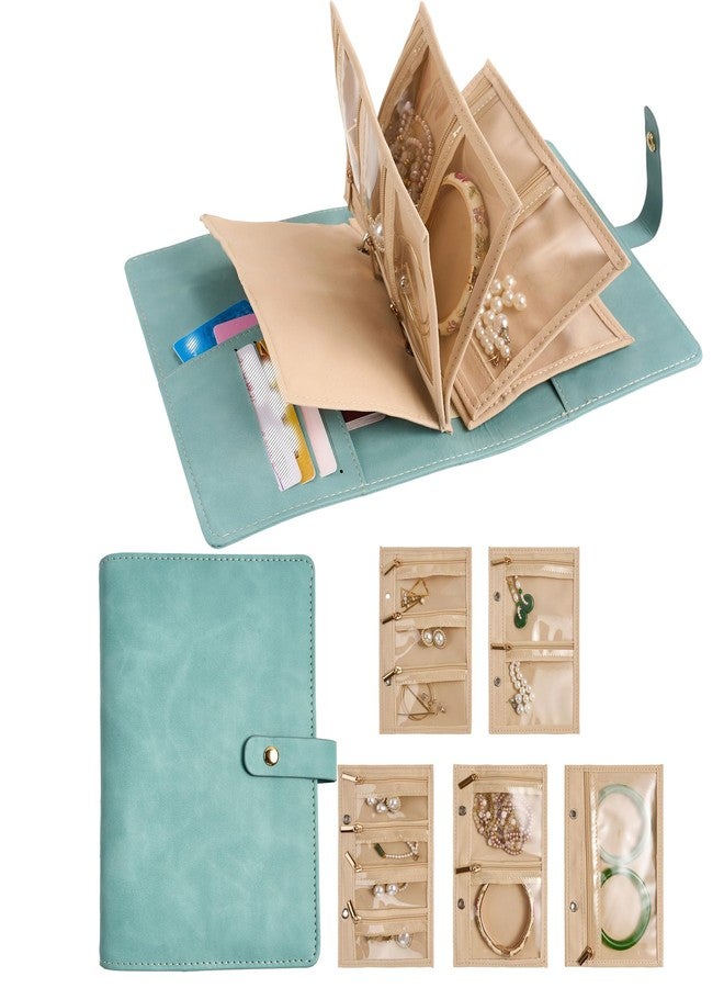 SEVENBEES Travel Jewelry Binder Organizer Ring Binders - Jewelry Boxes PU Leather Case with Zipper Velvet Jewelry Pouch Bags for Daily Use & Gifting - Mint Green - Image 1