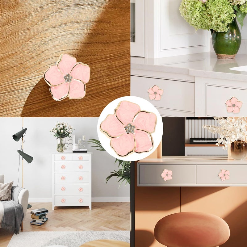 LLDYNW 4 pcs Petal Handles Colorful Drawer Knobs Flower Petal Cabinet Dresser Knobs for Girl's Room Dresser Cupboard Drawer Wardrobe Decorative Furniture Knobs (Pink) - Image 3