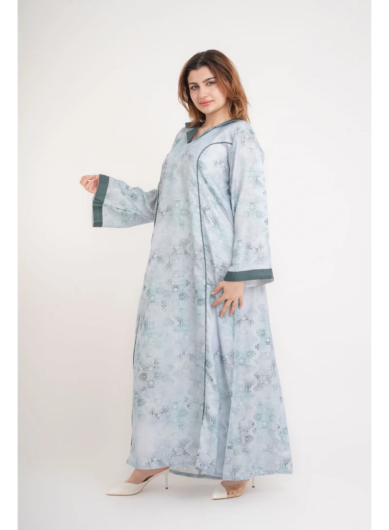 IKKXA Elegant Patterns Collared Jalabiya IN1099 Blue