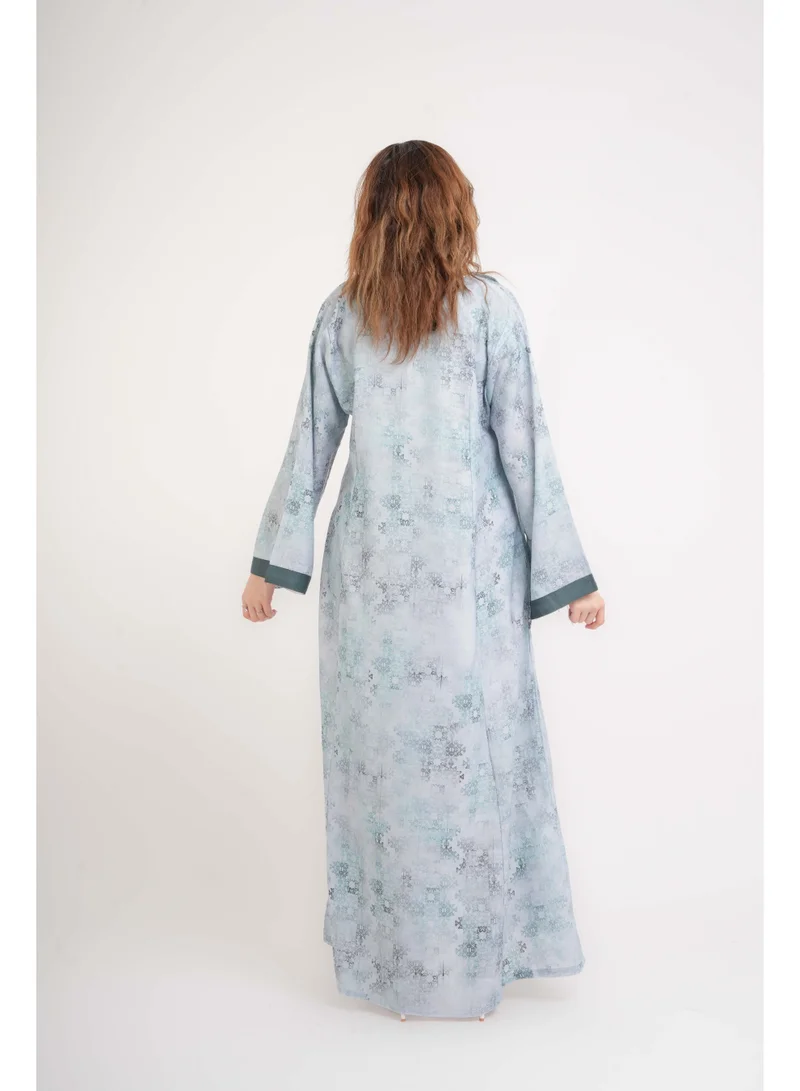 IKKXA Elegant Patterns Collared Jalabiya IN1099 Blue