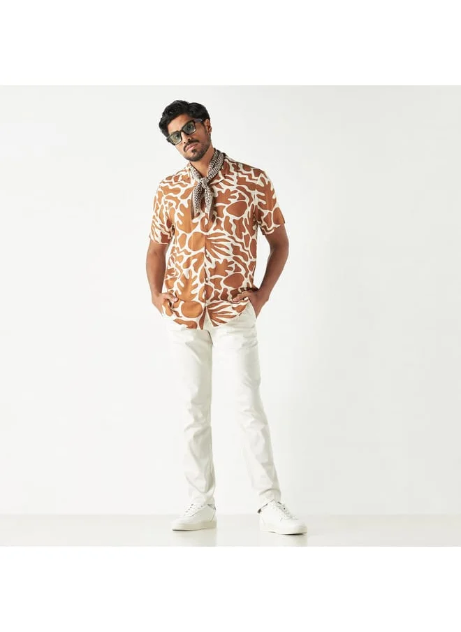 Iconic Iconic All-Over Print Camp Collar Shirt with Short Sleeves