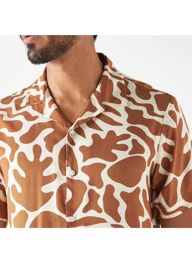 Iconic Iconic All-Over Print Camp Collar Shirt with Short Sleeves