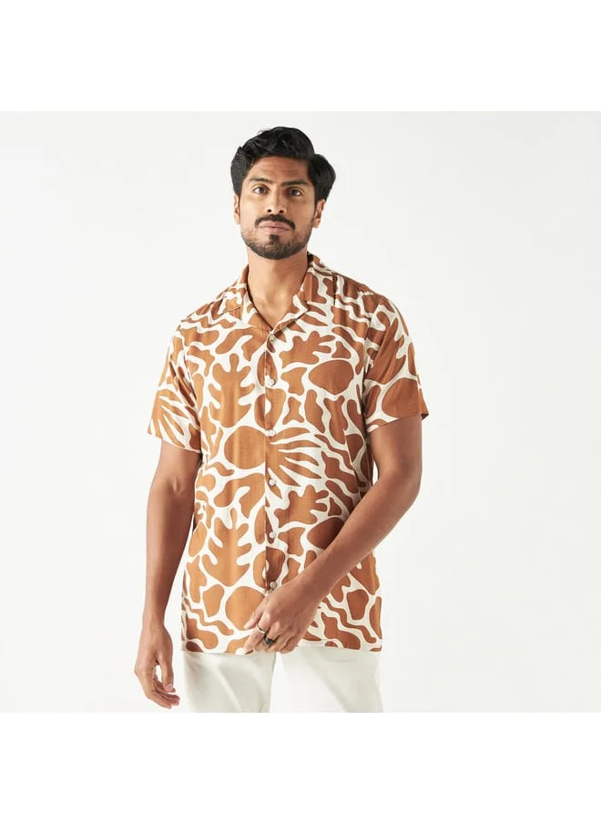 Iconic Iconic All-Over Print Camp Collar Shirt with Short Sleeves