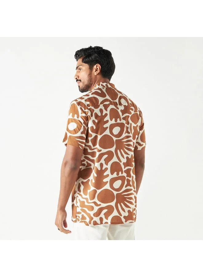 Iconic Iconic All-Over Print Camp Collar Shirt with Short Sleeves