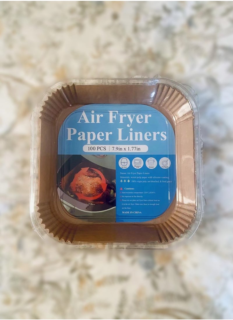 Beauenty Large 7.9 Inch 100 PCS Air Fryer Disposable Paper Liners, Square Parchment Paper Liner for 5-8QT Air Fryer, Water-proof, Parchment Baking Paper for Baking, Top Wide 9.5in, Bottom Wide 7.9in  - Image 2