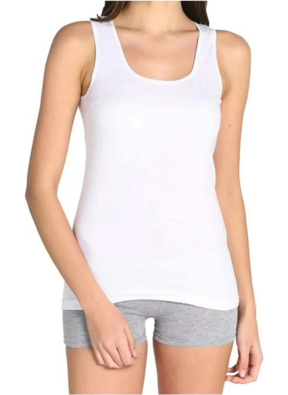 Tutku 10 Pieces White Color Rib Thick Strap Singlet