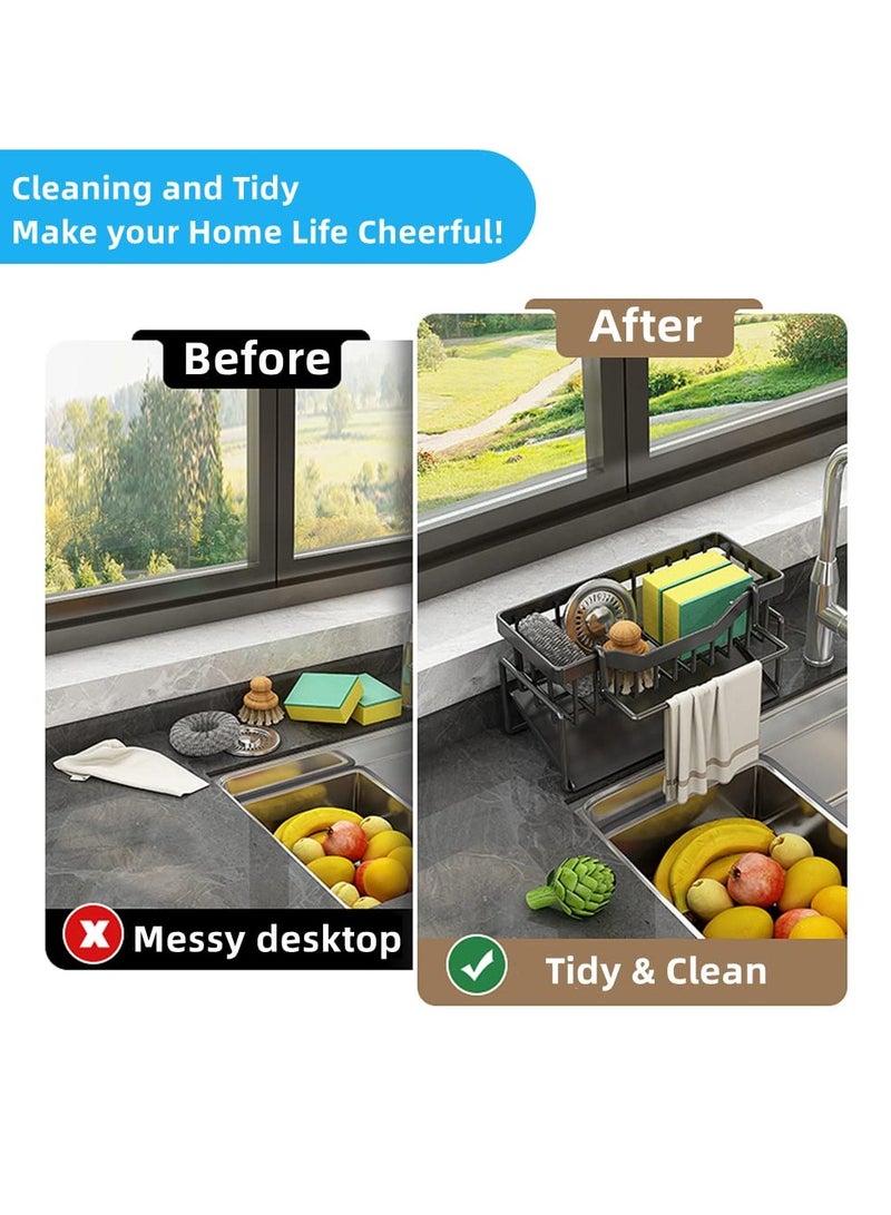 SYOSI Stainless Steel Sink Caddy Organizer with Drain Tray, Ideal for Sponge, Dish Soap Dispenser, Cleaning Towel, Scrubber, and Utensils in Kitchen Sink - Image 2