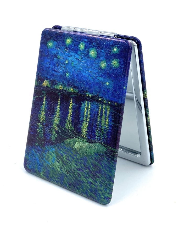 HANDHELD MIRROR COMPACT SMALL MIRROR FOR MEN POCKET SIZE MAKEUP MIRROR MINI MIRROR FOR HANDBAG GIFT MIRROR WITH ART PRINTS STARRY NIGHT
