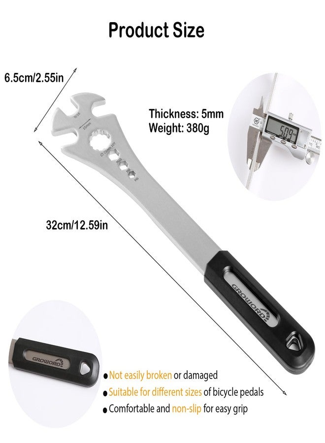 groword 4 in 1 Bicycle Bike Pedal Wrench Bicycle Pedal Removal Tool with 320mm Extra Long Handle Multifunctional 15mm 9/16in MTB Pedal Removal Wrench and 6-8-10mm Hexagon Hole for Biking Maintenance & Repair - Image 4