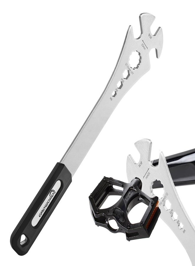 groword 4 in 1 Bicycle Bike Pedal Wrench Bicycle Pedal Removal Tool with 320mm Extra Long Handle Multifunctional 15mm 9/16in MTB Pedal Removal Wrench and 6-8-10mm Hexagon Hole for Biking Maintenance & Repair - Image 1