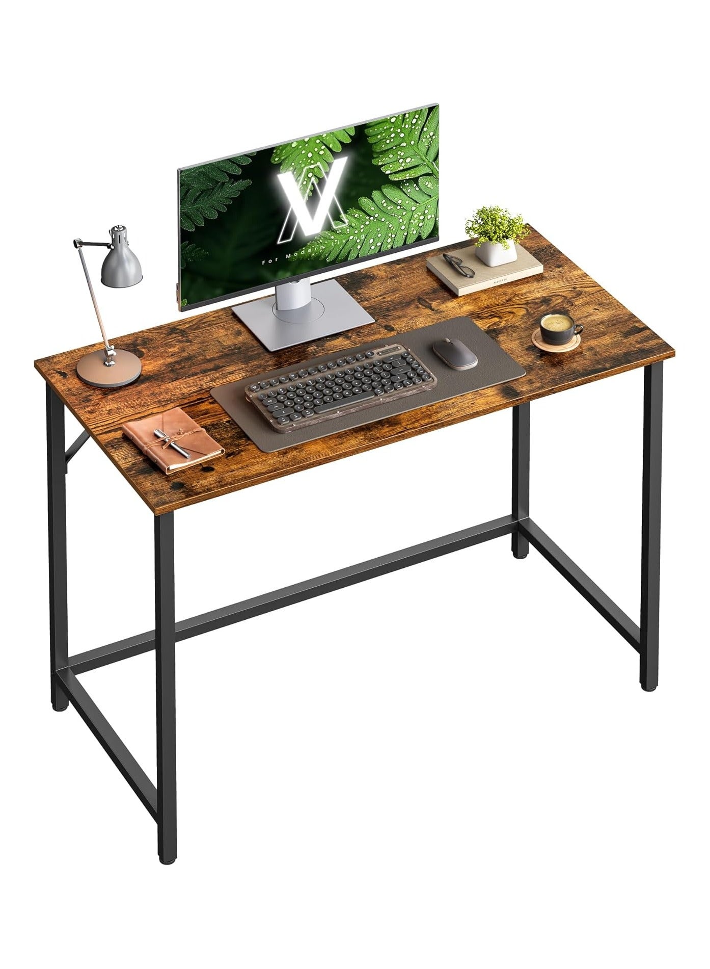 VASAGLE Modern Computer Desk, Industrial Laptop PC Table, Compact Home Office Workstation, Durable Particleboard & Steel Stylish Desk for Study - Rustic Brown and Black