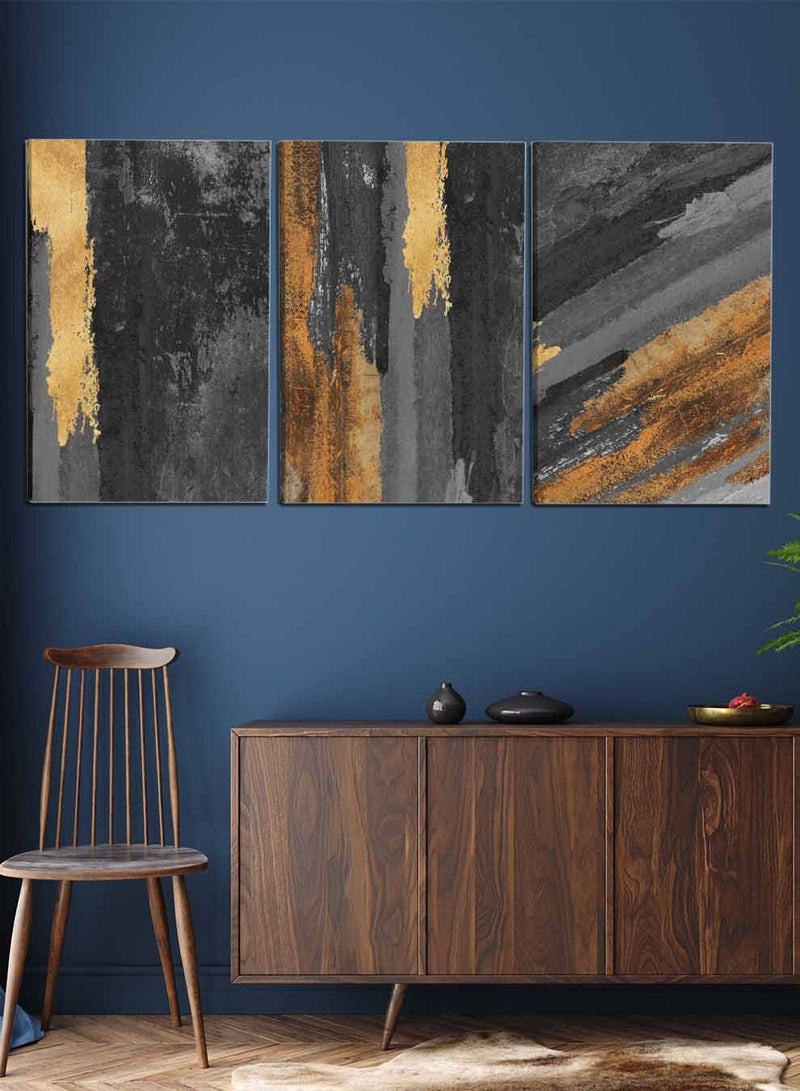 لوحة طقم من ٣ لوحات كانفاس على إطار خشبي، تصميم فن تجريدي عصري، للمنزل، غرفة المعيشة، المكتب، الديكور - Image 1