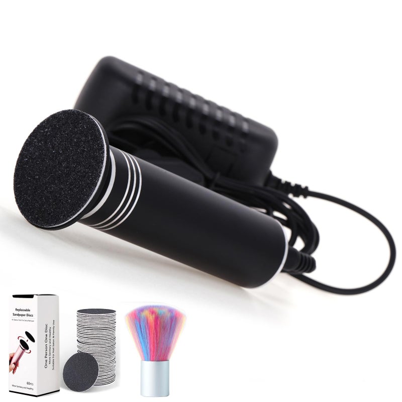 I·B·N G إزالة الجلد الميت الكهربائية للقدمين، آلة صنفرة كهربائية احترافية للقدم، أداة فرك وتلميع الكعب للجلد الجاف والمتشقق، سرعة قابلة للتعديل، 60 قرص ورق صنفرة، أسود - Image 1