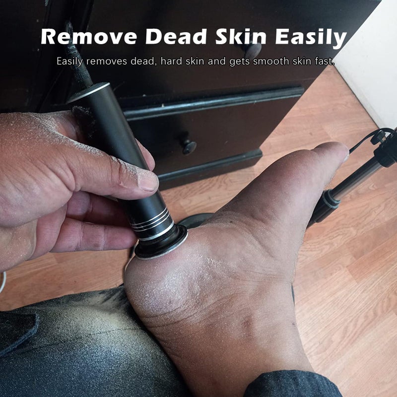 I·B·N G إزالة الجلد الميت الكهربائية للقدمين، آلة صنفرة كهربائية احترافية للقدم، أداة فرك وتلميع الكعب للجلد الجاف والمتشقق، سرعة قابلة للتعديل، 60 قرص ورق صنفرة، أسود - Image 3