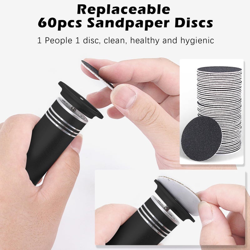 I·B·N G إزالة الجلد الميت الكهربائية للقدمين، آلة صنفرة كهربائية احترافية للقدم، أداة فرك وتلميع الكعب للجلد الجاف والمتشقق، سرعة قابلة للتعديل، 60 قرص ورق صنفرة، أسود - Image 4