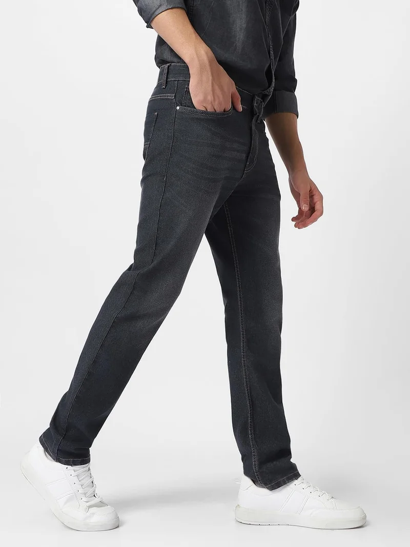 Urbano Fashion  Urbano Fashion Men's Dark Grey Regular Fit Washed Jeans Stretchable  | Best Price UAE