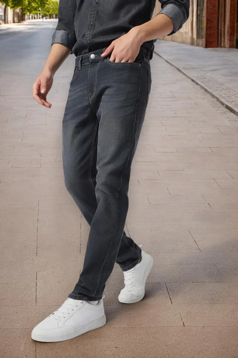 Urbano Fashion Men's Dark Grey Regular Fit Washed Jeans Stretchable