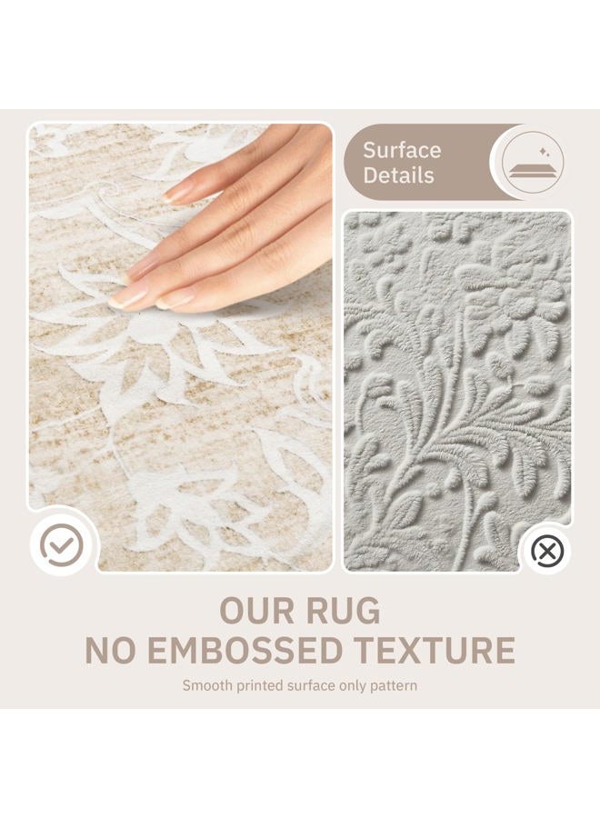 Soalmost 9x12 Area Rug for Living Room, Stain Resistant Neutral Washable Area Rugs for Dining Room, Bedroom, Floral Vintage Non-Slip Extra Large Beige Carpet - Image 4