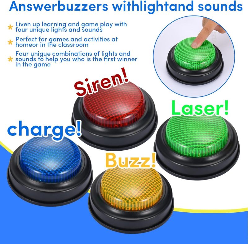 Trivia Buzzers 8-Piece Set - Responsive Game Buzzers for Family Game Night - Quick Activation Classroom Buzzers for Educational Games - Image 2