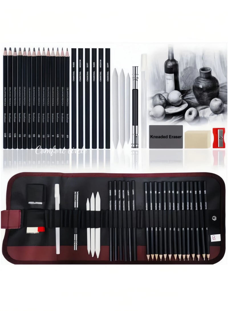 Generic 29-Piece Professional Sketching Set, Including Professional Art Supplies, Sketching Pencils, Charcoal Pens, Highlighters, Sketching Erasers, Professional Sketching Art Graphite Pens, Suitable for Young Beginners to Learn.  - Image 1