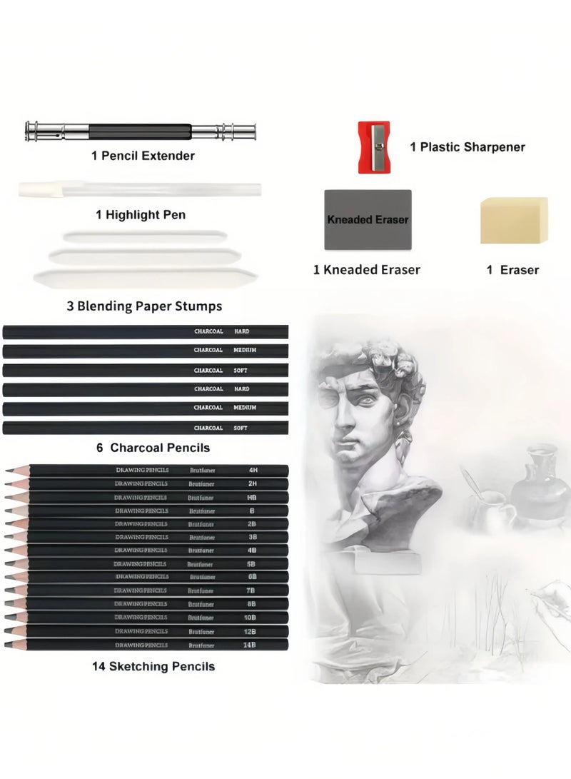 Generic 29-Piece Professional Sketching Set, Including Professional Art Supplies, Sketching Pencils, Charcoal Pens, Highlighters, Sketching Erasers, Professional Sketching Art Graphite Pens, Suitable for Young Beginners to Learn.  - Image 3