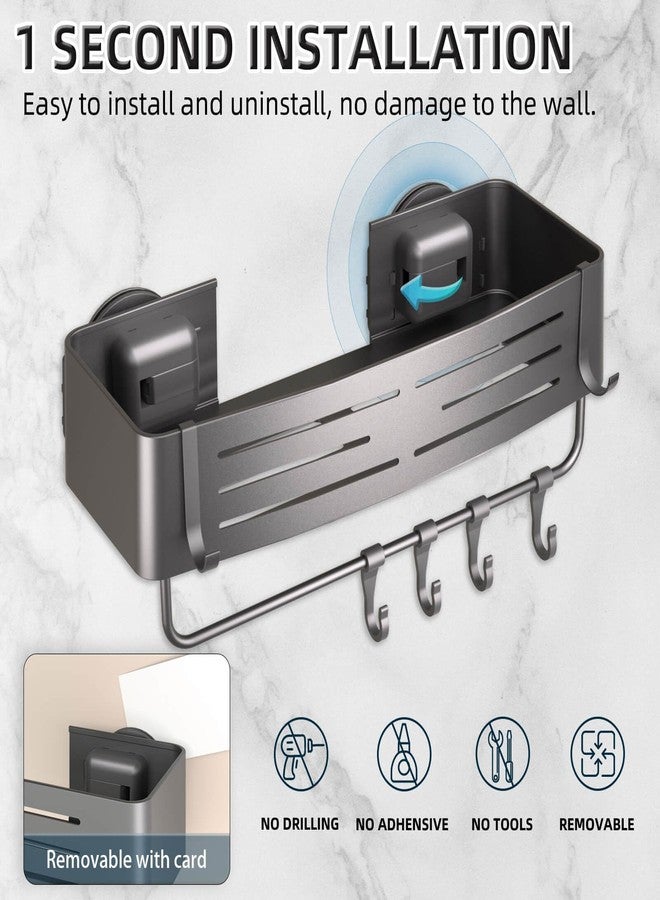 Onemake Shower Caddy Suction Cup, No Drilling Bathroom Shower Shelf, Corner Shower Caddy with 8 Portable Hooks, Removable Bath Organizer with Towel Bar for Bathroom Storage/Kitchen/Home Decor (Gray) - Image 3