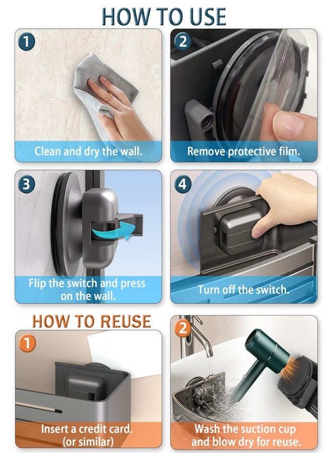 Onemake Shower Caddy Suction Cup, No Drilling Bathroom Shower Shelf, Corner Shower Caddy with 8 Portable Hooks, Removable Bath Organizer with Towel Bar for Bathroom Storage/Kitchen/Home Decor (Gray) - Image 2