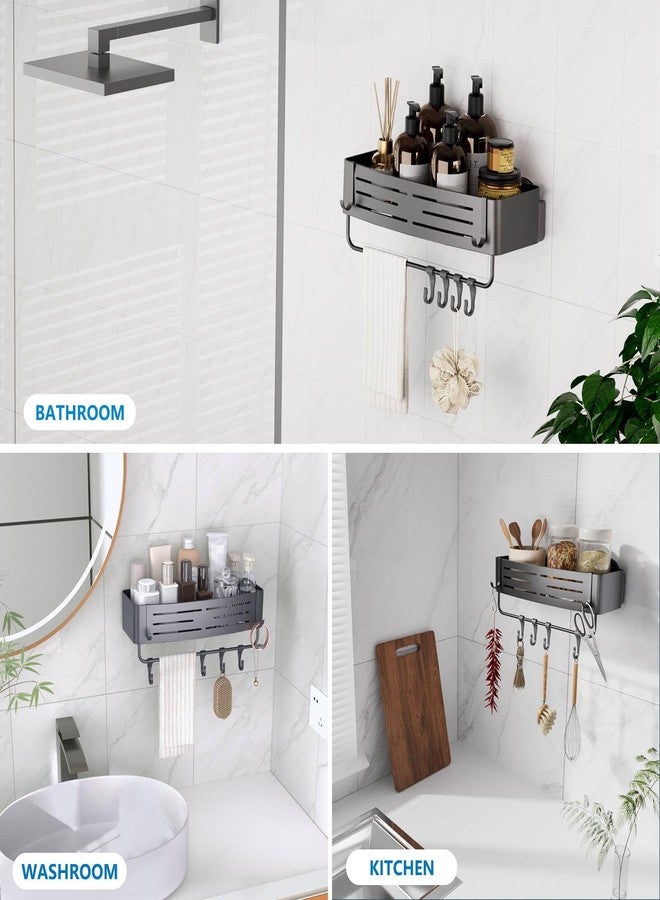 Onemake Shower Caddy Suction Cup, No Drilling Bathroom Shower Shelf, Corner Shower Caddy with 8 Portable Hooks, Removable Bath Organizer with Towel Bar for Bathroom Storage/Kitchen/Home Decor (Gray) - Image 4
