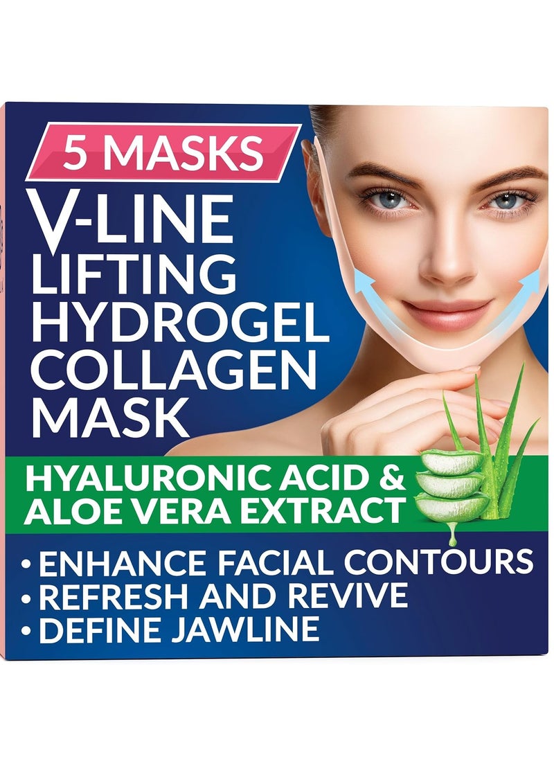 Stylia - Stylia Double Chin Mask - V Line Chin Strap - Toning Hydrogel Collagen Face Mask with Hyaluronic Acid & Aloe Vera - 5PC - Image 1