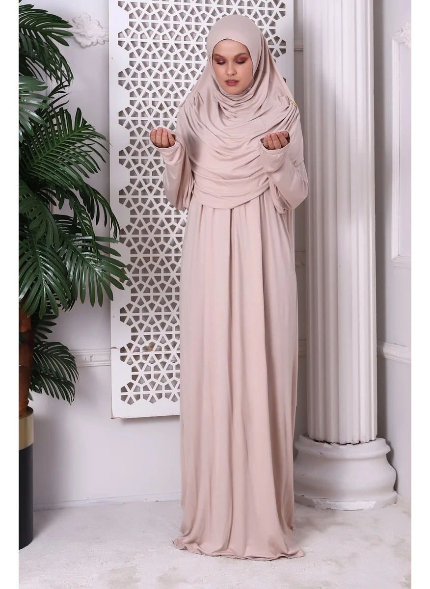 İhvan Online One Piece Practical Prayer Dress with Headscarf and Robe 8015 Beige