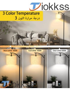 Tiokkss Floor Lamp with Remote Control 3 Color Temperatures, Long Lamp with Adjustable Linen Shade, Tall Lamps for Living Room Bedroom Office Classroom Dorm Room, 12W Bulb Included Metal Black 70 x 34 x 185 cm  - Image 3