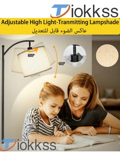 Tiokkss Floor Lamp with Remote Control 3 Color Temperatures, Long Lamp with Adjustable Linen Shade, Tall Lamps for Living Room Bedroom Office Classroom Dorm Room, 12W Bulb Included Metal Black 70 x 34 x 185 cm  - Image 4