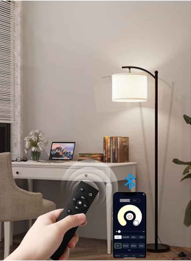 Tiokkss Floor Lamp with Remote Control 3 Color Temperatures, Long Lamp with Adjustable Linen Shade, Tall Lamps for Living Room Bedroom Office Classroom Dorm Room, 12W Bulb Included Metal Black 70 x 34 x 185 cm  - Image 1