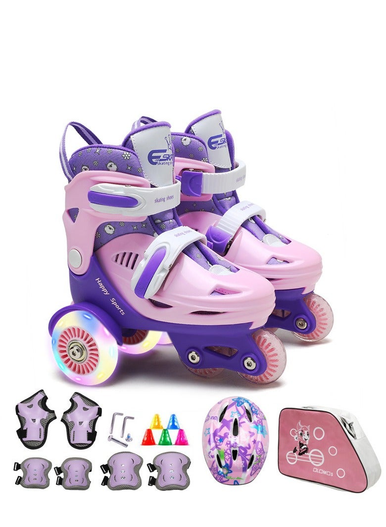 Y&D Flash Skating Shoes Kids Beginner Roller Skating Shoes Set Children Skates with Kneepad Elbow Pads Helmet Roadblock Backpack Roller Skates - Image 1