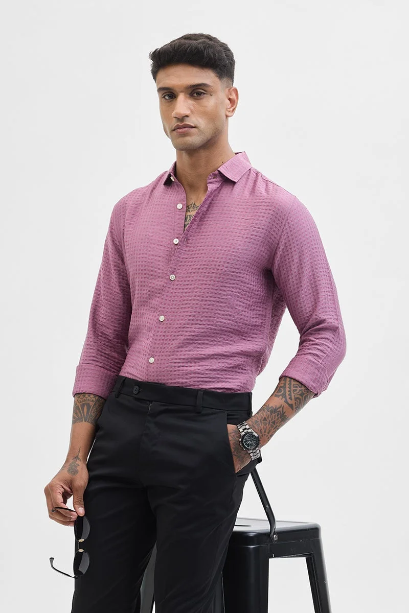 SNITCH Pink Self Design Slim Fit Shirt