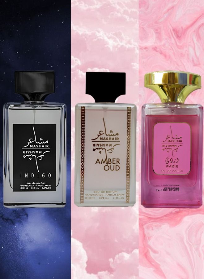Mashair Indigo And Mashair Amber Oud And Mashair Wardi EDP 100ML