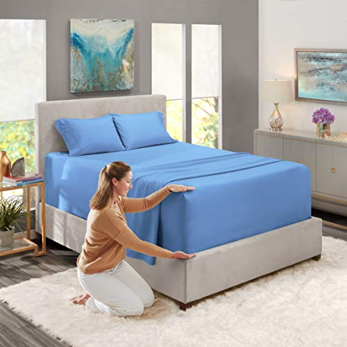 Nestl Queen Size Sheet Set, 4 Piece Extra Deep Pocket (18-24 inches), Microfiber, Cooling, Hotel Luxury, Soft, Breathable, Wrinkle-Free, Easy to Care, Calm Blue - Image 2