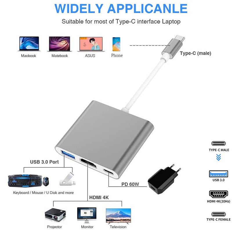 USB C to HDMI Adapter 4K Video Converter Type C HDMI Multiport AV Converter USB 3.0 Port Compatible MacBook,MacBook Pro/Air, Samsung Galaxy S9/S10/ S20/ S21/Note 9/Note 10/Note 20 - Image 2