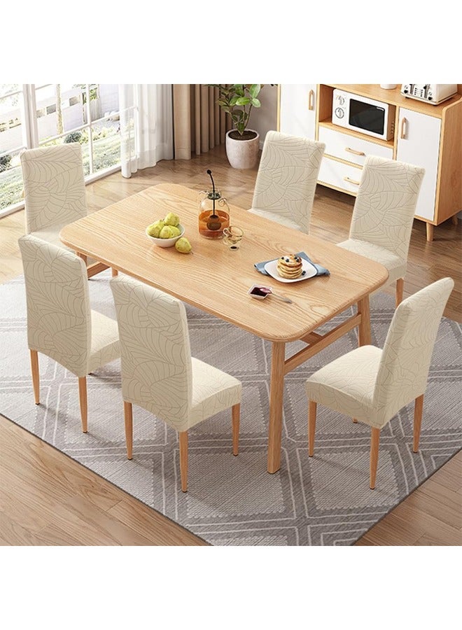 DUNISO 6 Pcs Dining Chair Slipcovers, Waterproof Dining Room Chair Cover, Stretch Jacquard Chair Slipcover Removable Washable Chair Protector for Home, Restaurant, Banquet, Kitchen ，Beige  - Image 1