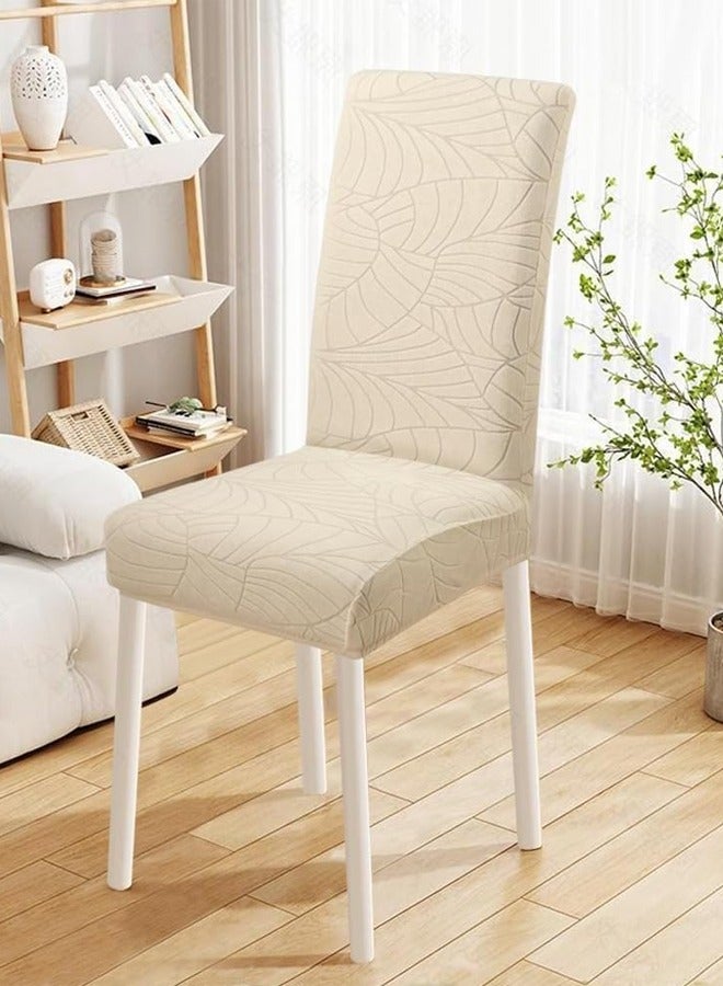 DUNISO 6 Pcs Dining Chair Slipcovers, Waterproof Dining Room Chair Cover, Stretch Jacquard Chair Slipcover Removable Washable Chair Protector for Home, Restaurant, Banquet, Kitchen ，Beige  - Image 3