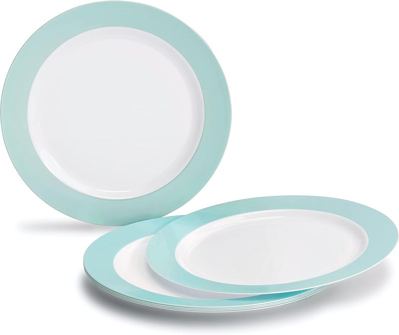 OCCASIONS FINEST PLASTIC TABLEWARE " OCCASIONS " 240 Plates Pack,(120 Guests) Heavyweight Wedding Party Disposable Plastic Plates -120x10.25'' Dinner+120 x 7.5'' Salad/Dessert (Rio Collection White & Turquoise blue) - Image 2