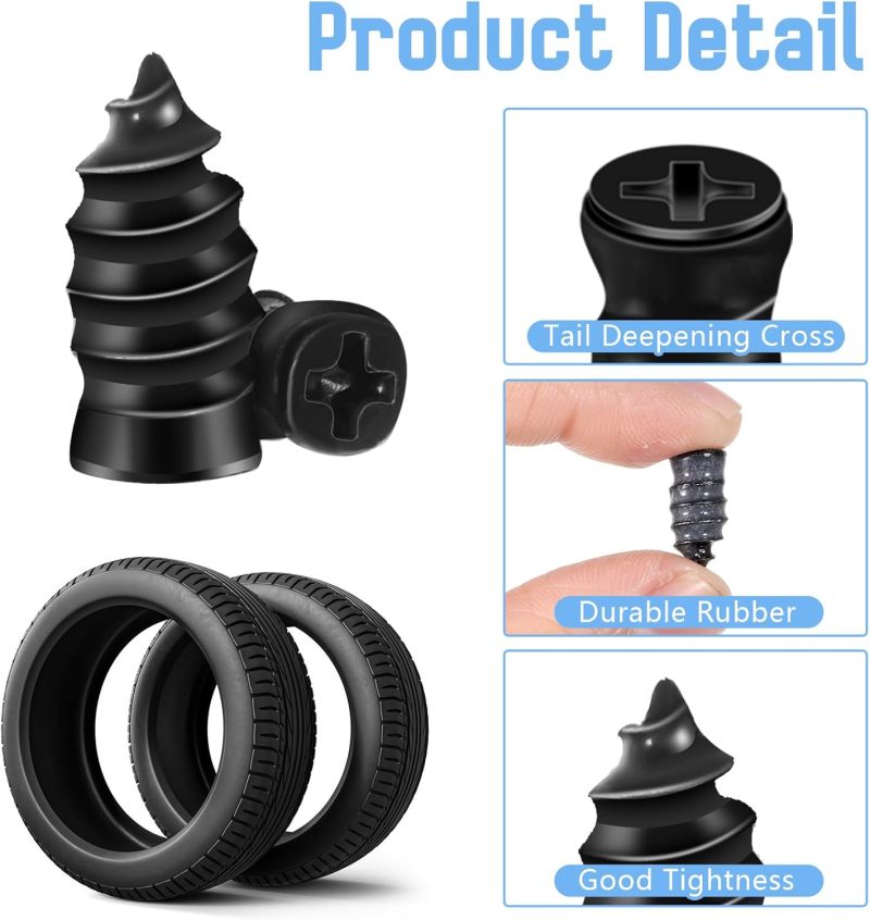 Tire Plug Repair Kit 60 Rubber Iron Screws 2 Sizes - Fast No-Dismantle Tire Repair Tools with Screwdriver for Cars Motorcycles Bikes Trucks - Image 3