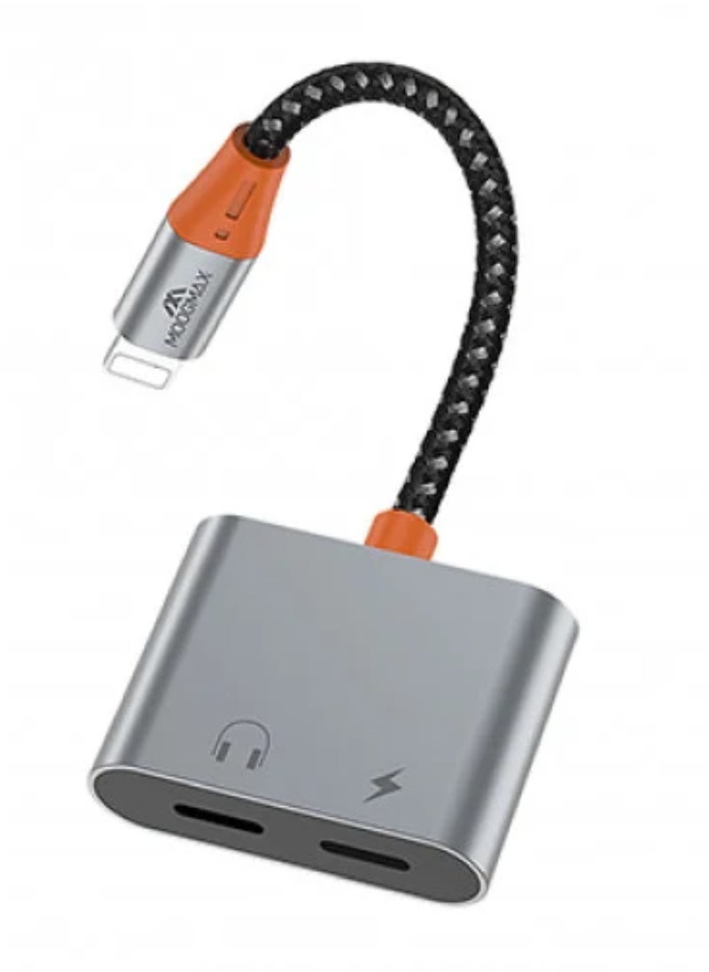 MOOGMAX - Dual Audio and Charging Adapter with iPhone Port - Lightning Converter - Audio Output Device - Charging Adapter - Type-C Output - Type-C Converter - iPhone Adapter - Headphone Adapter - Charging Adapter - External Accessory for iPhone - External Accessory for Galaxy - Image 1