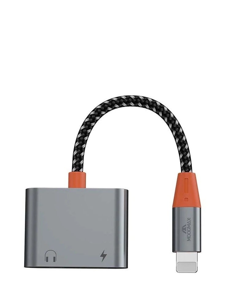 MOOGMAX - Dual Audio and Charging Adapter with iPhone Port - Lightning Converter - Audio Output Device - Charging Adapter - Type-C Output - Type-C Converter - iPhone Adapter - Headphone Adapter - Charging Adapter - External Accessory for iPhone - External Accessory for Galaxy - Image 1