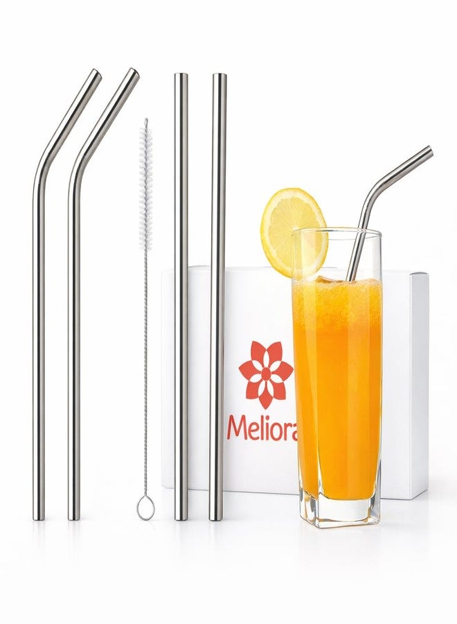 Meliora Reusable Stainless Steel Straws for Drinking with Brushes 8.5 Inches BPA-Free Metal, Thick, Long (2 Bent + 2 Straight +1 Brush) (Pack of 1) - Image 1